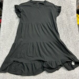 J.Crew Women's XS Black T-Shirt Dress AO843 Reimagined Tiered Ruffle Sleeve